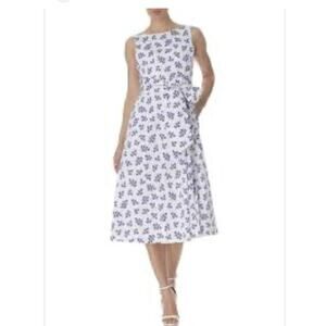 Anne‎ Klein Midi Dress Size XL White Purple Feminine Classic Office Work Cottage